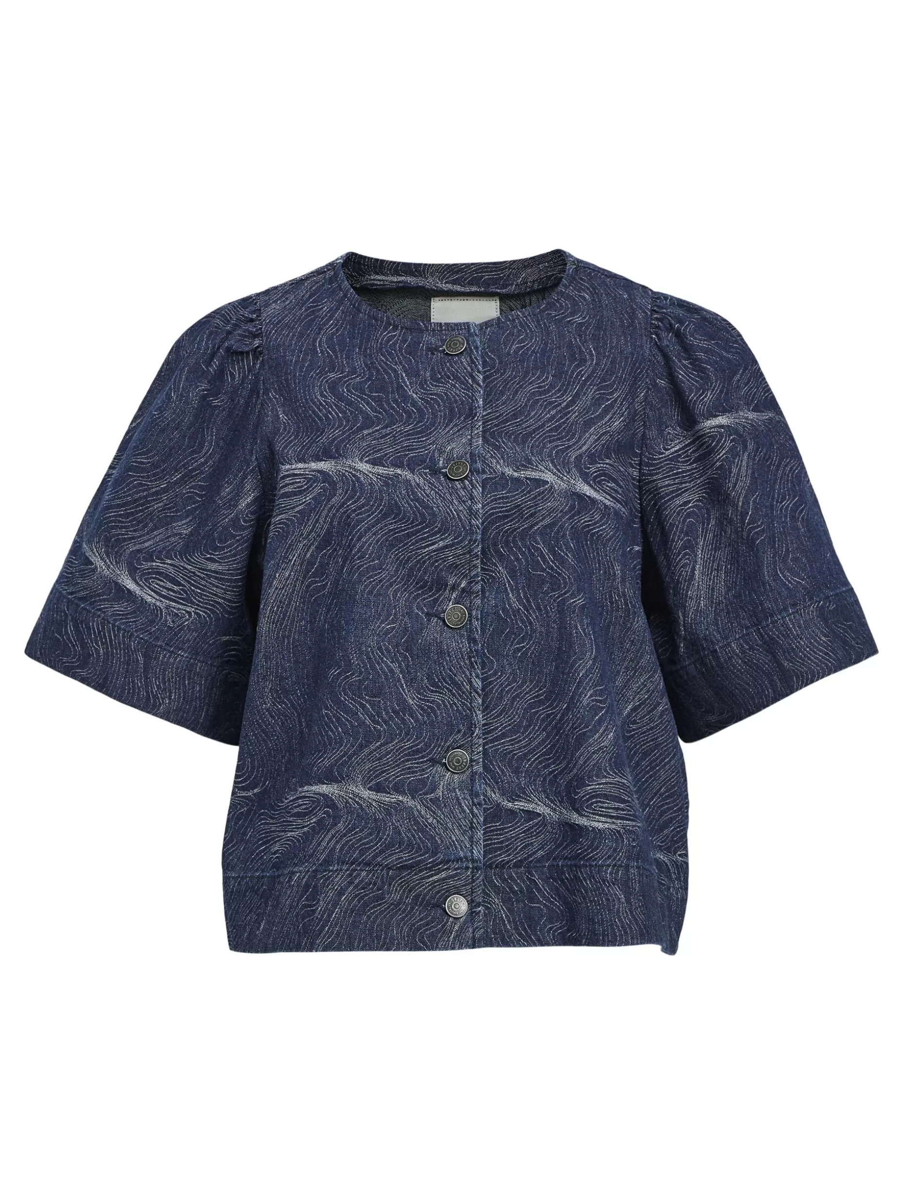 OBJECT BEDRUKT SPIJKERBLOUSE Dark Blue Denim Hot