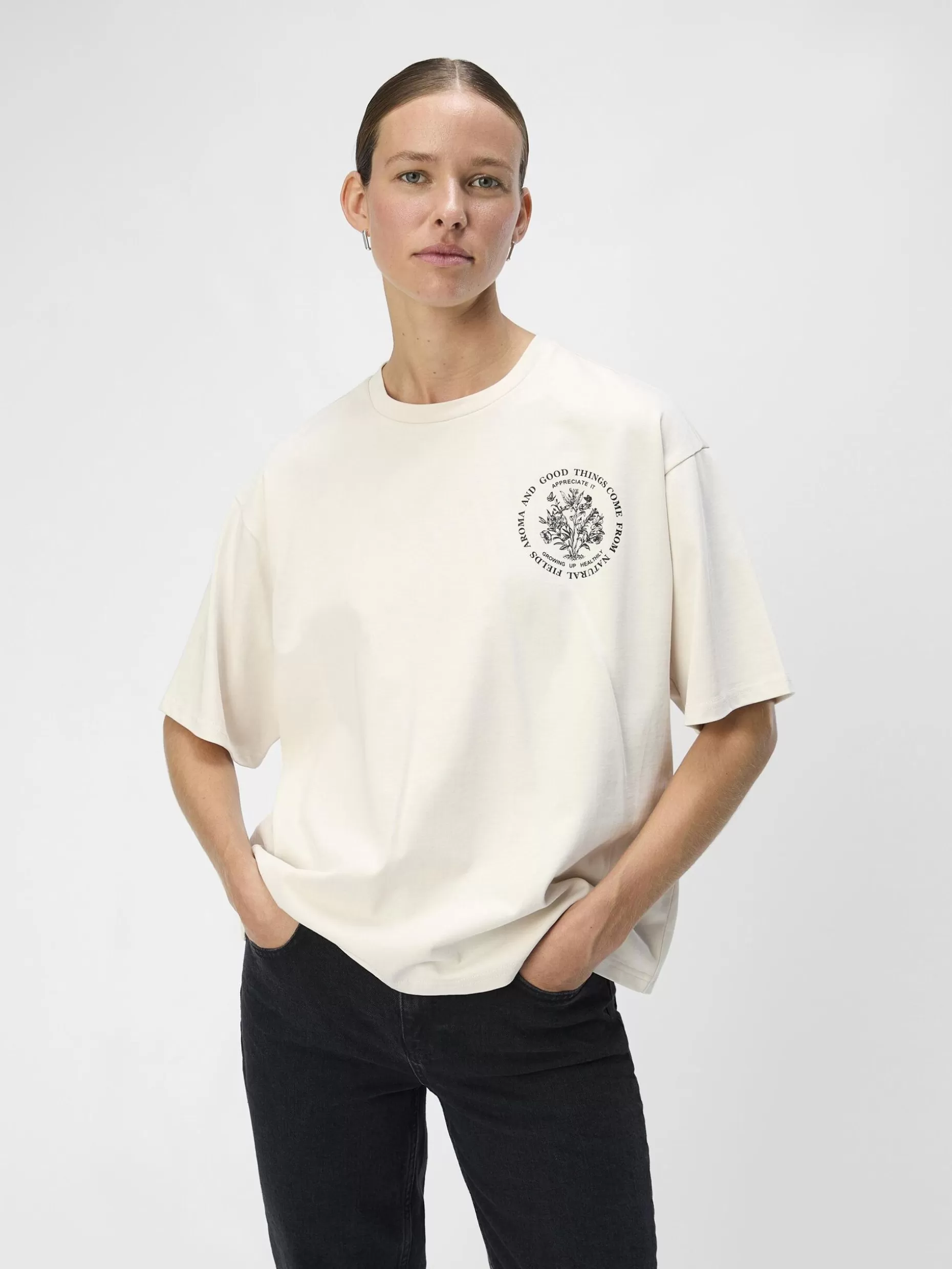 OBJECT BEDRUKT T-SHIRT White Sand Cheap