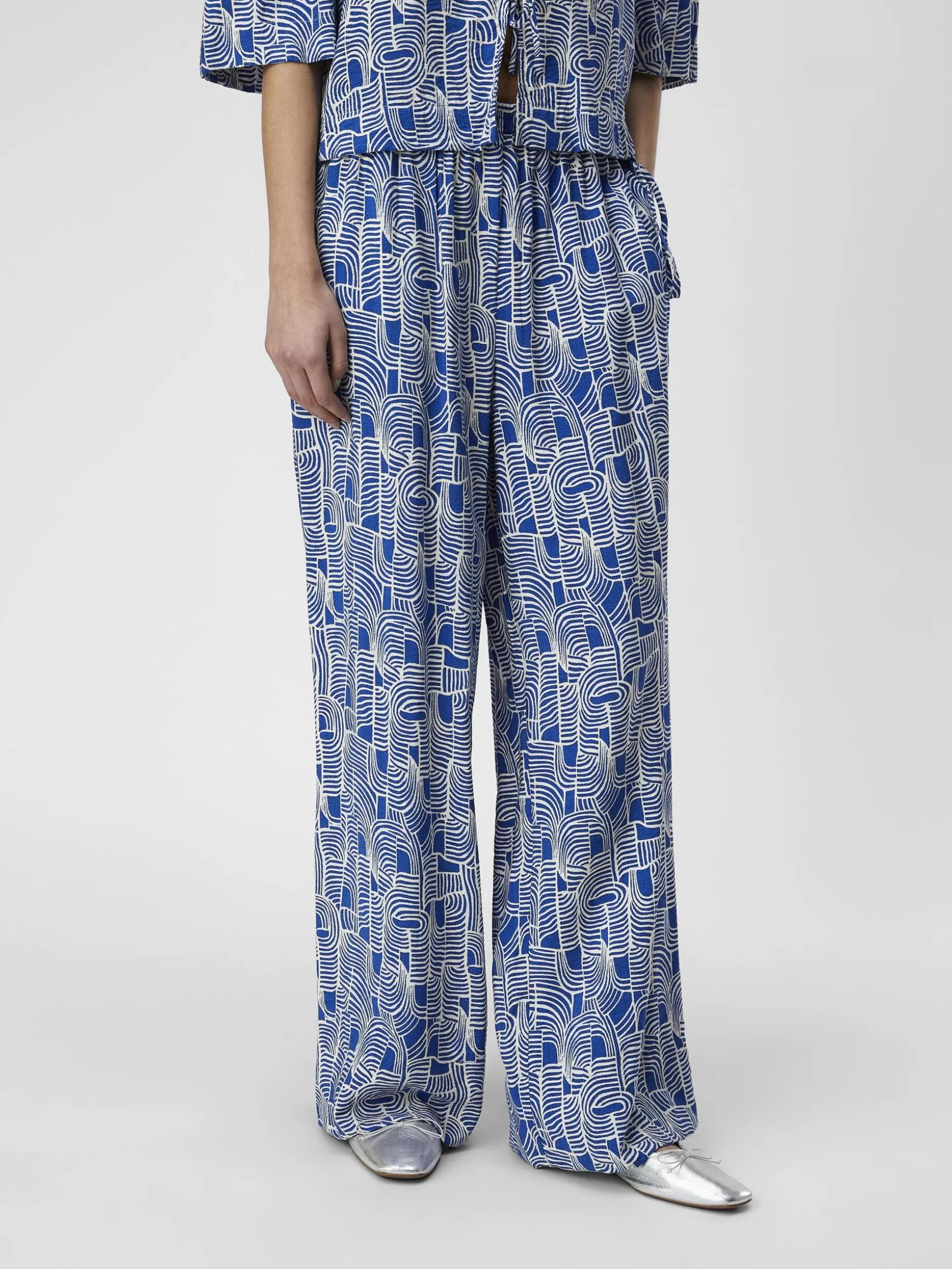 OBJECT BEDRUKT WIDE LEG BROEK Palace Blue Clearance