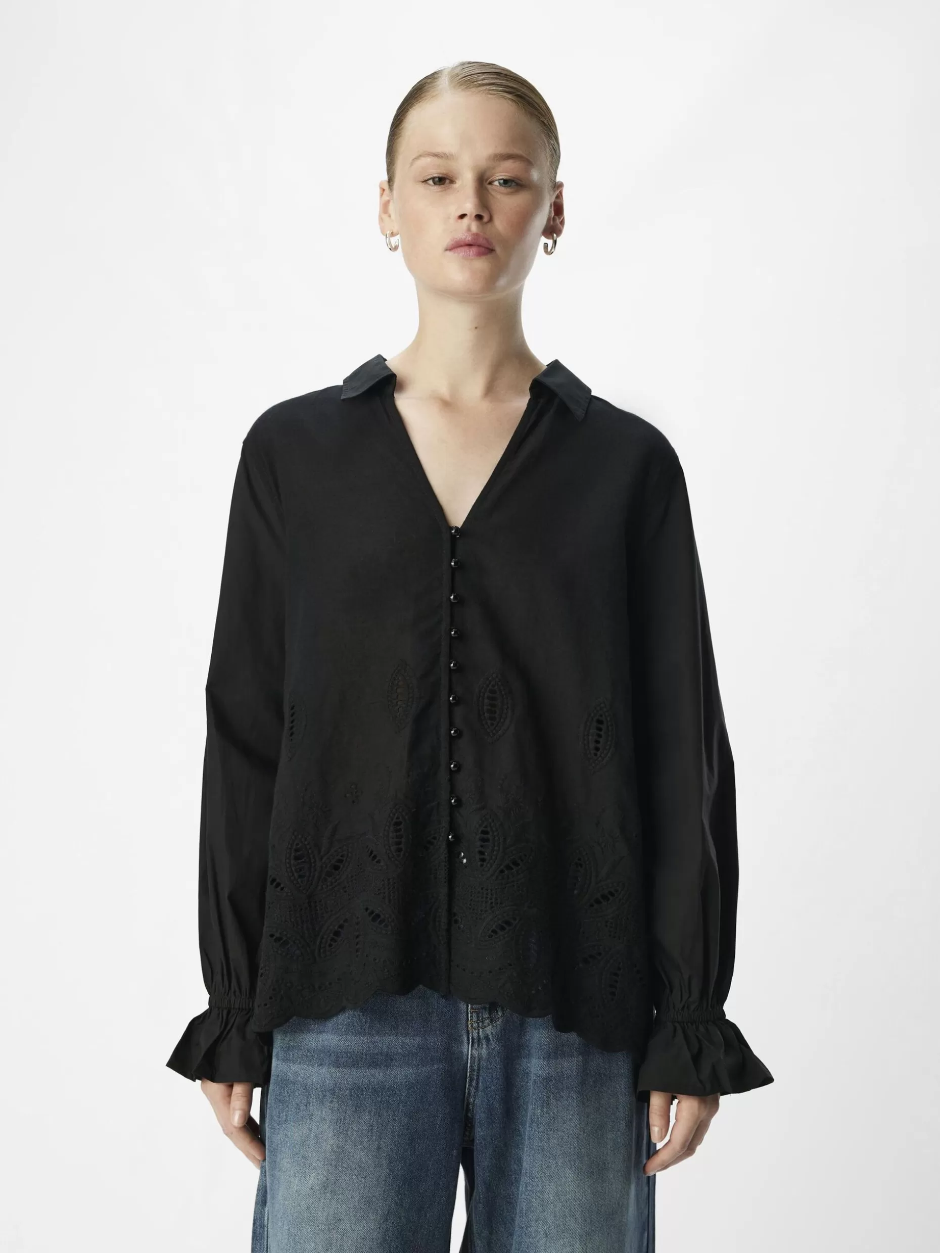 OBJECT BRODERIE ANGLAISE OVERHEMD Black Best Sale