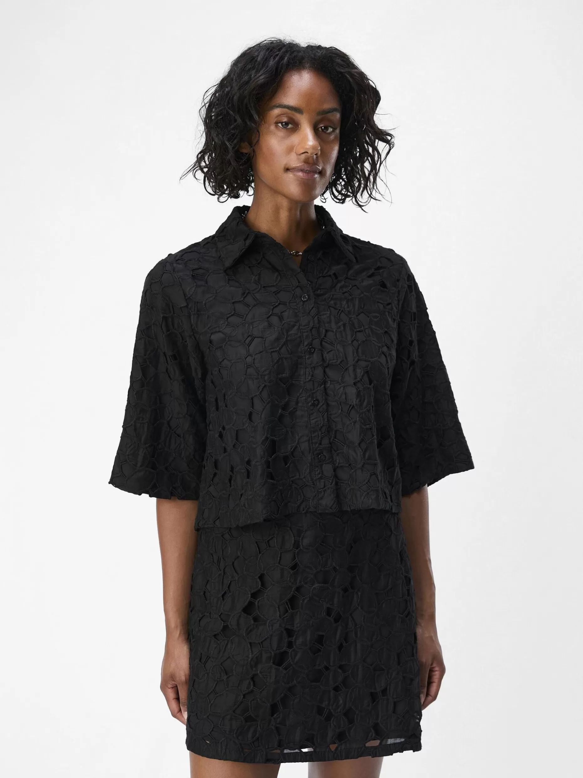 OBJECT BRODERIE ANGLAISE OVERHEMD Black Shop