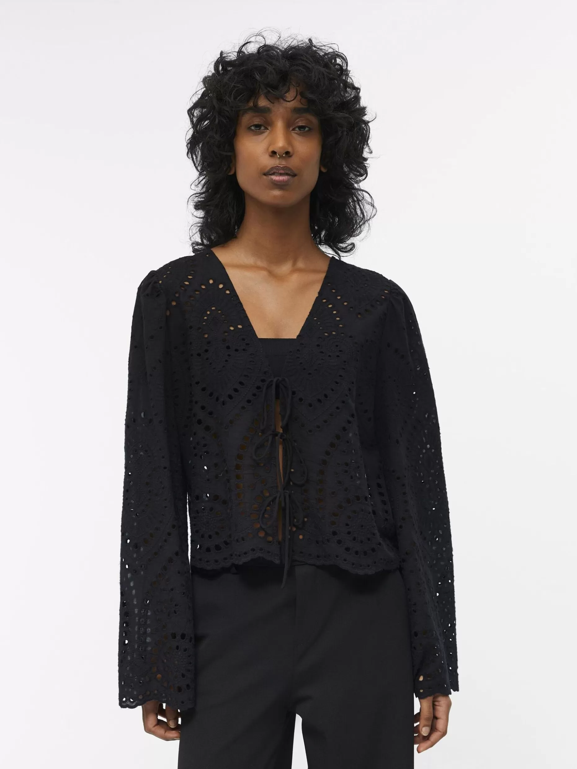 OBJECT BRODERIE BLOUSE Black Outlet