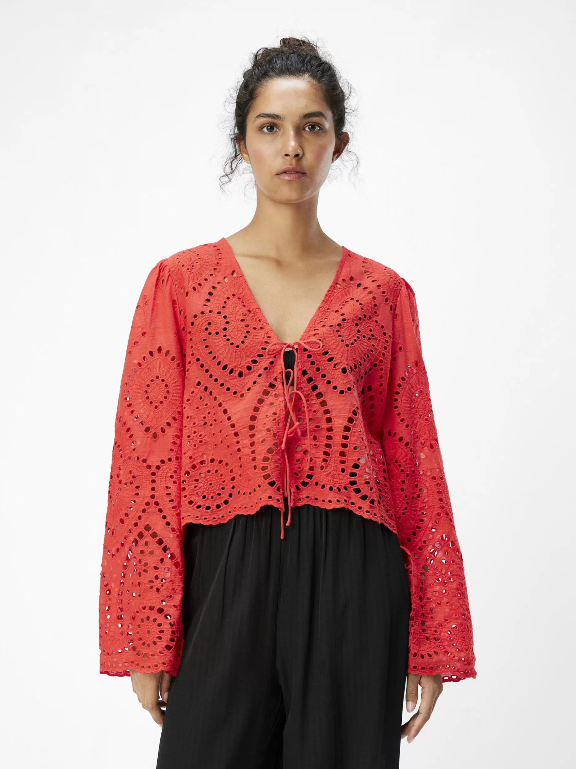 OBJECT BRODERIE BLOUSE Flame Scarlet Hot