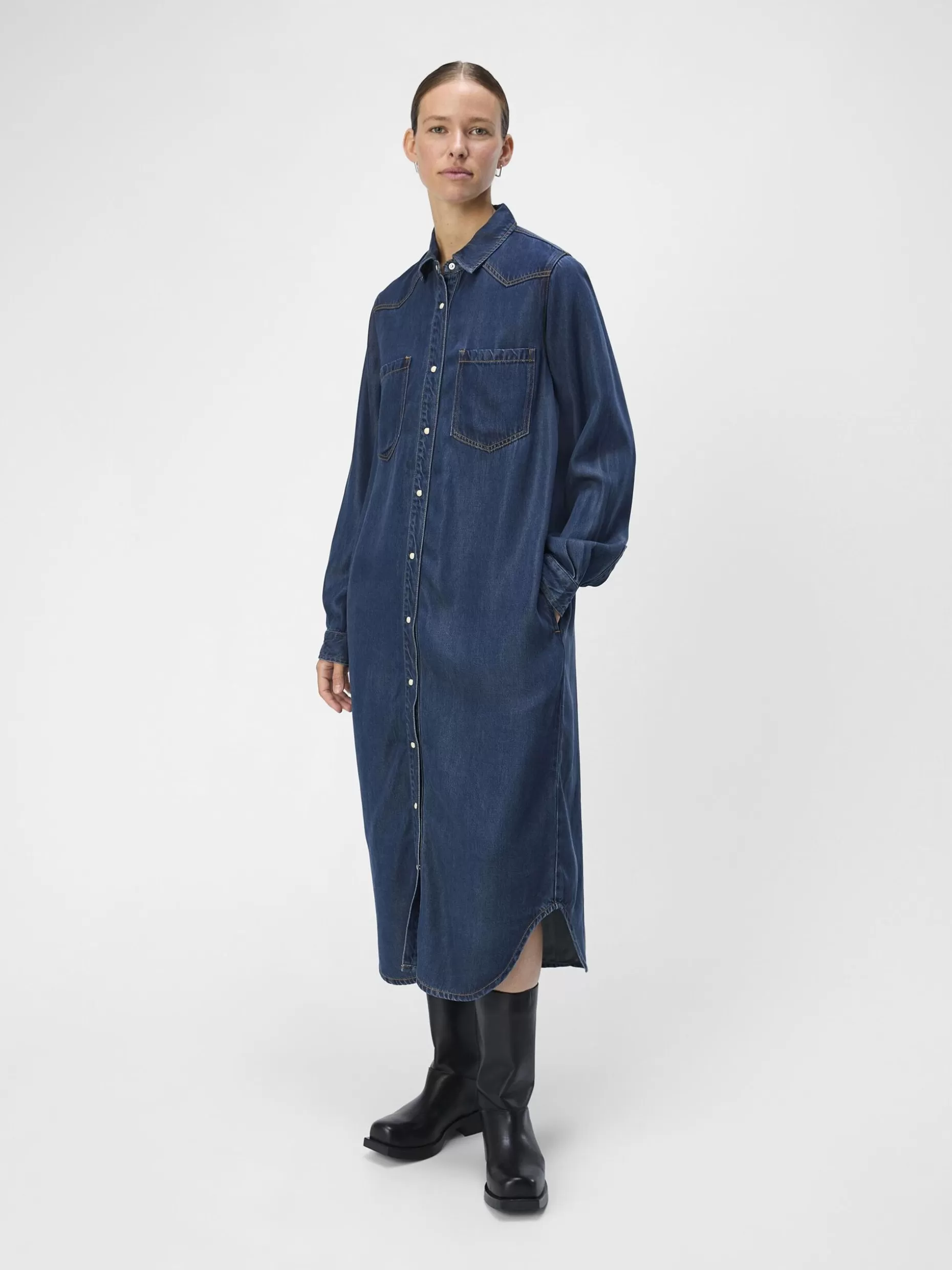 OBJECT DENIM MAXI JURK Dark Blue Denim Sale