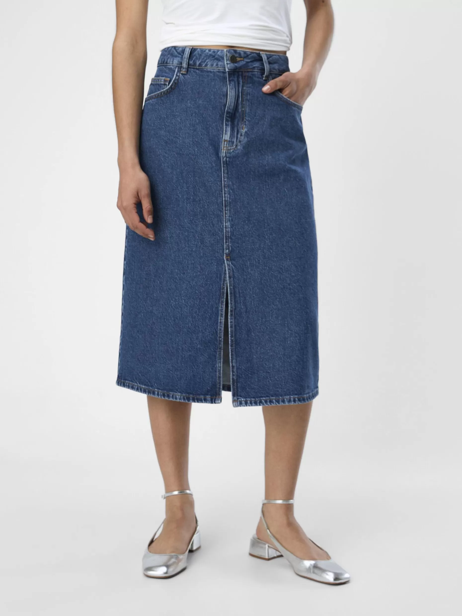 OBJECT DENIM MIDDELLANGE ROK Medium Blue Denim Sale