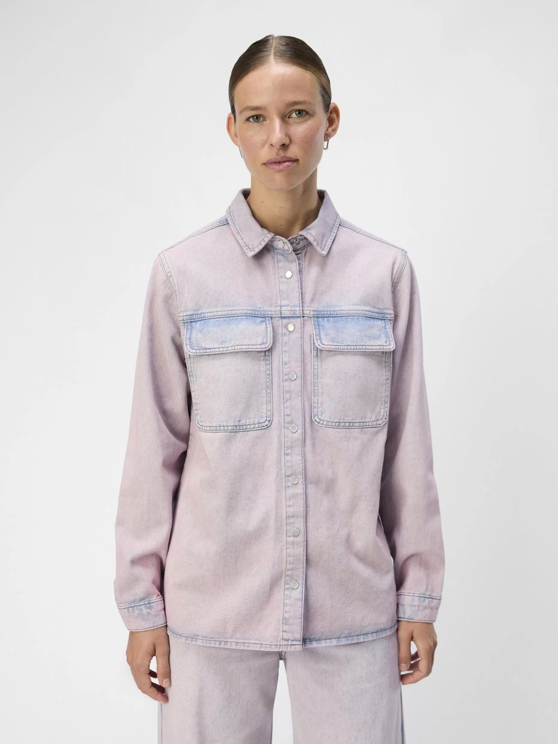 OBJECT DENIM OVERSHIRT Pink Frosting Fashion