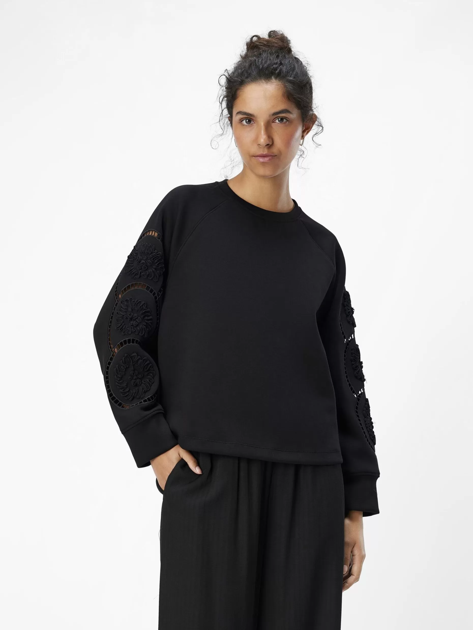 OBJECT GEBORDUURD SWEATSHIRT Black Best