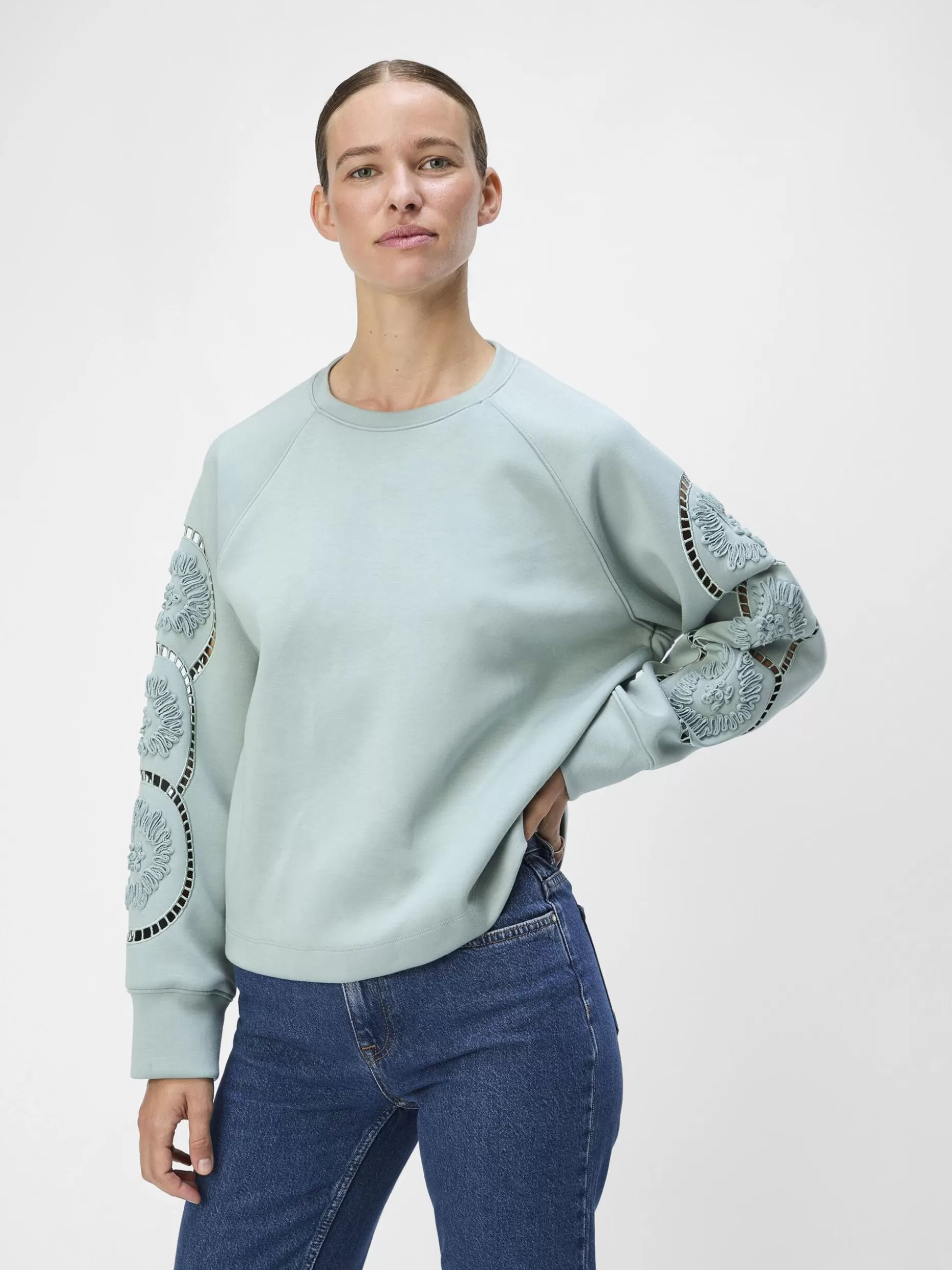 OBJECT GEBORDUURD SWEATSHIRT Slate Discount