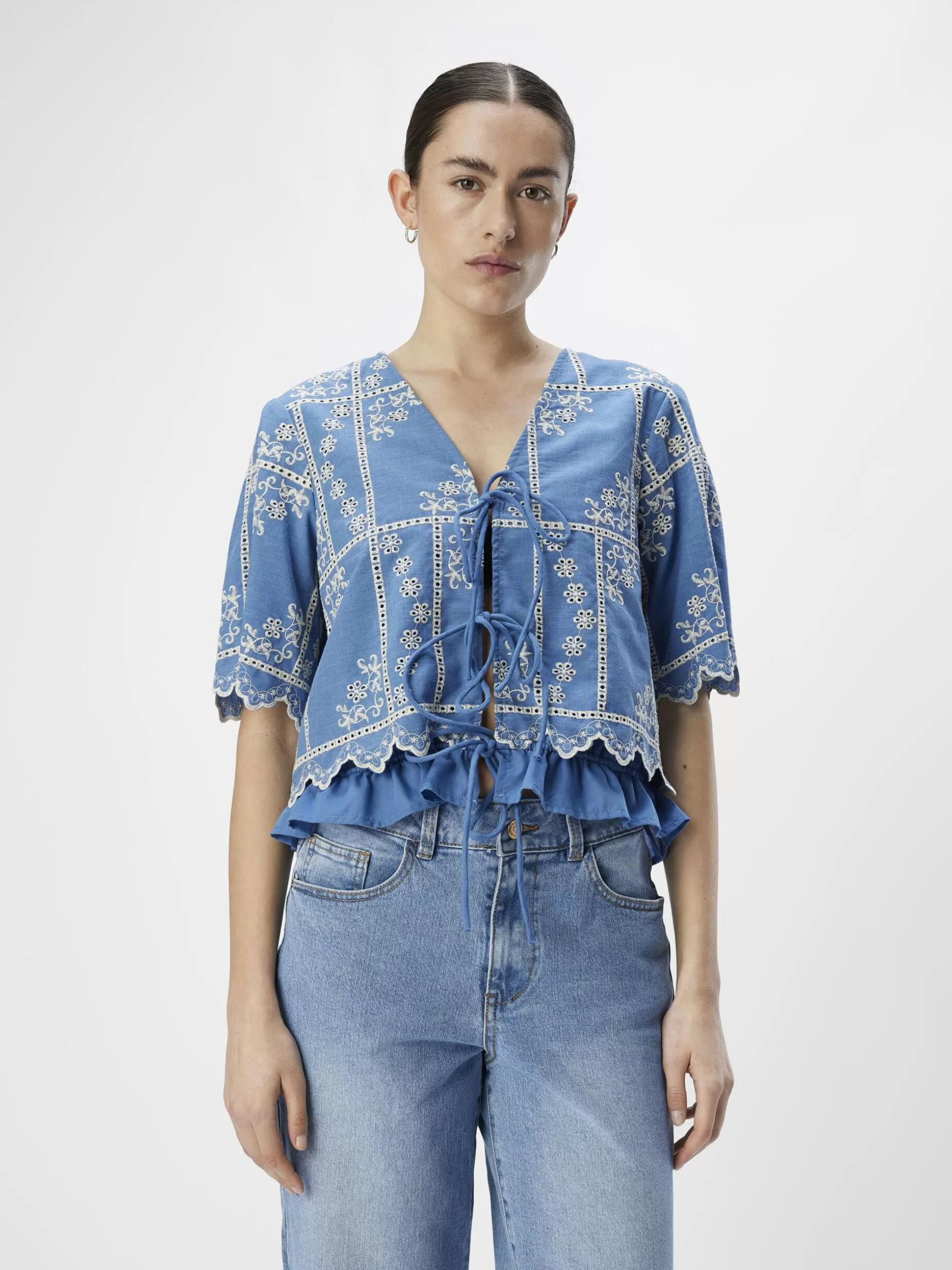 OBJECT GEBORDUURD TOP Dark Denim Cheap