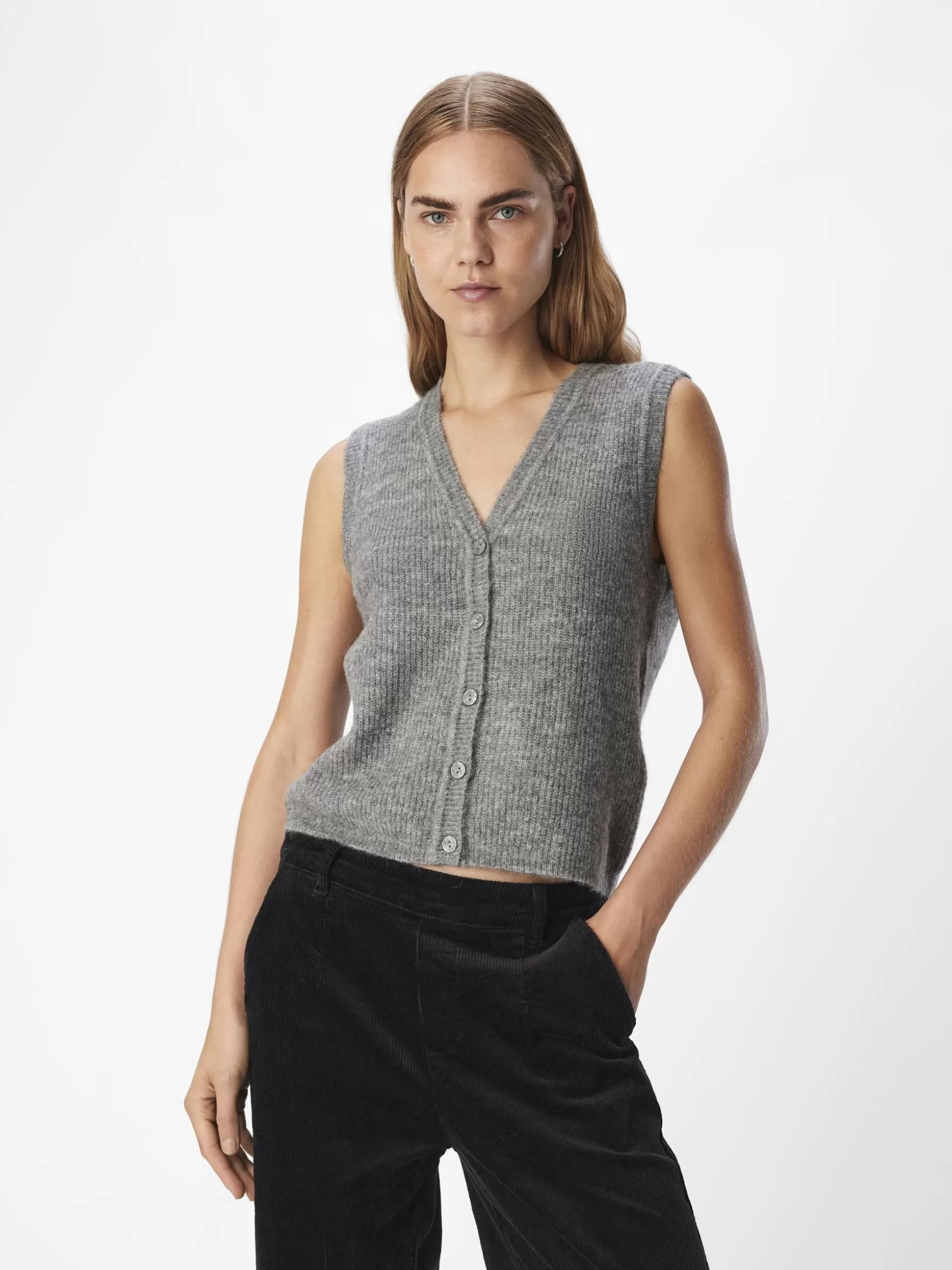 OBJECT GEBREID GILET Medium Grey Melange Best Sale