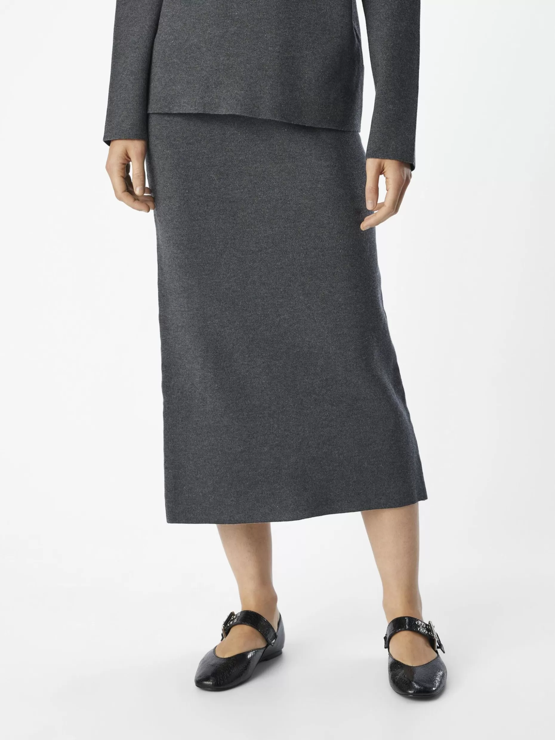 OBJECT GEBREID MAXI ROK Dark Grey Melange Outlet