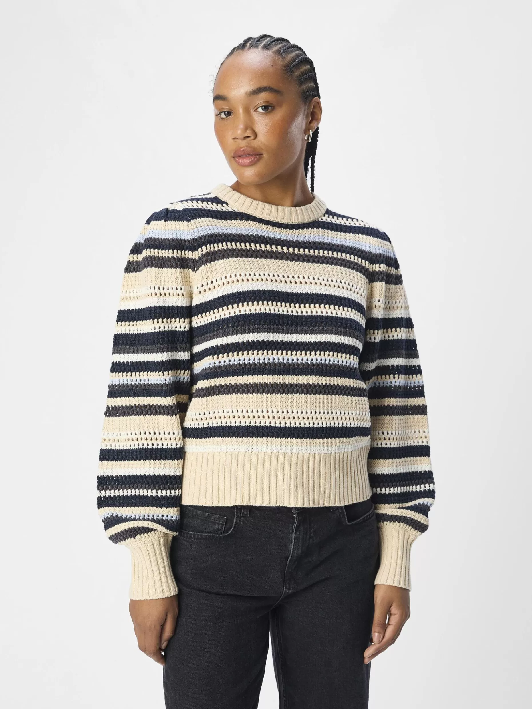 OBJECT GESTREEPT SWEATER Sandshell Cheap