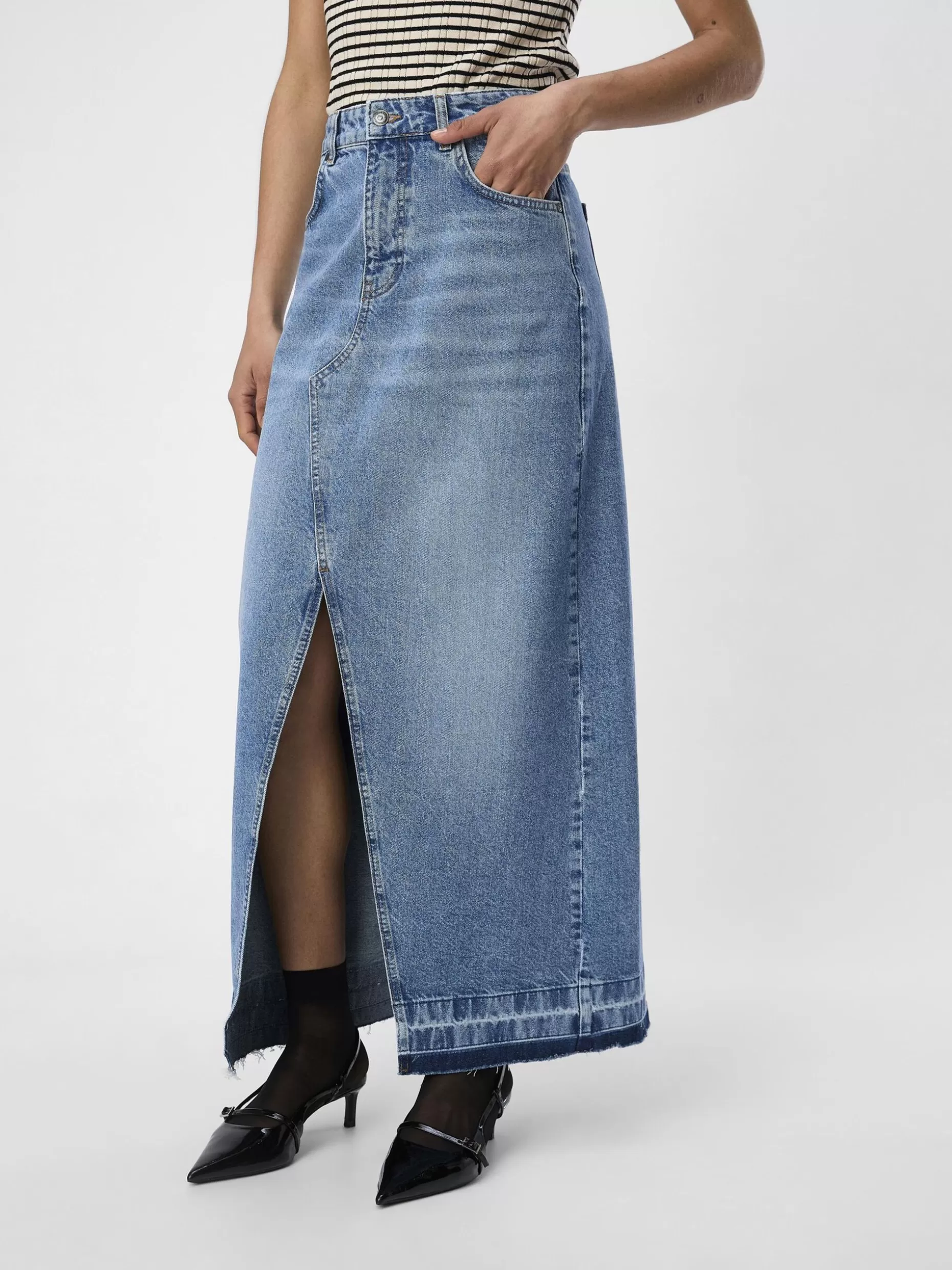 OBJECT HIGH-WAIST DENIM ROK Medium Blue Denim Sale