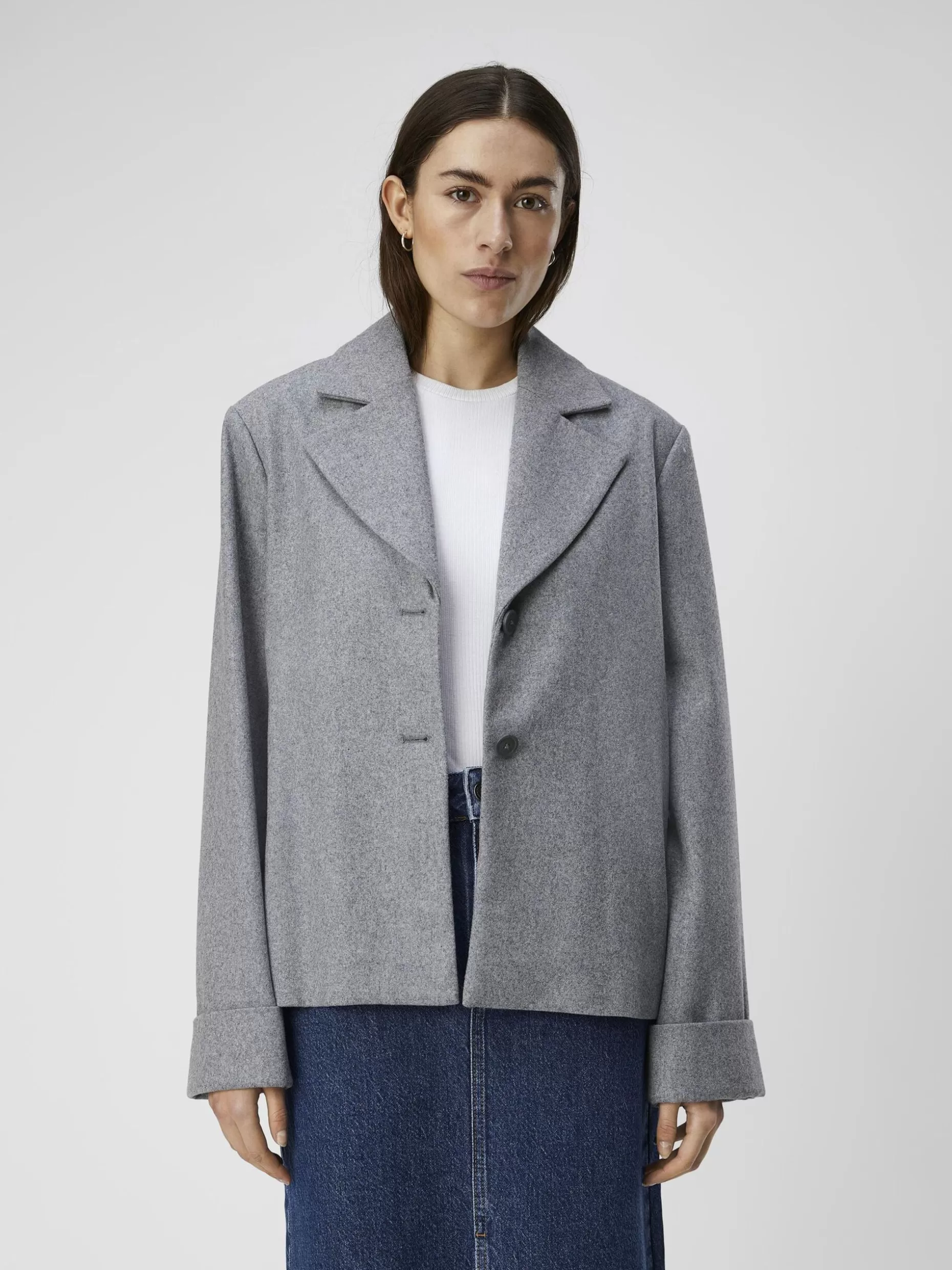 OBJECT KORTE BLAZER Light Grey Melange Best