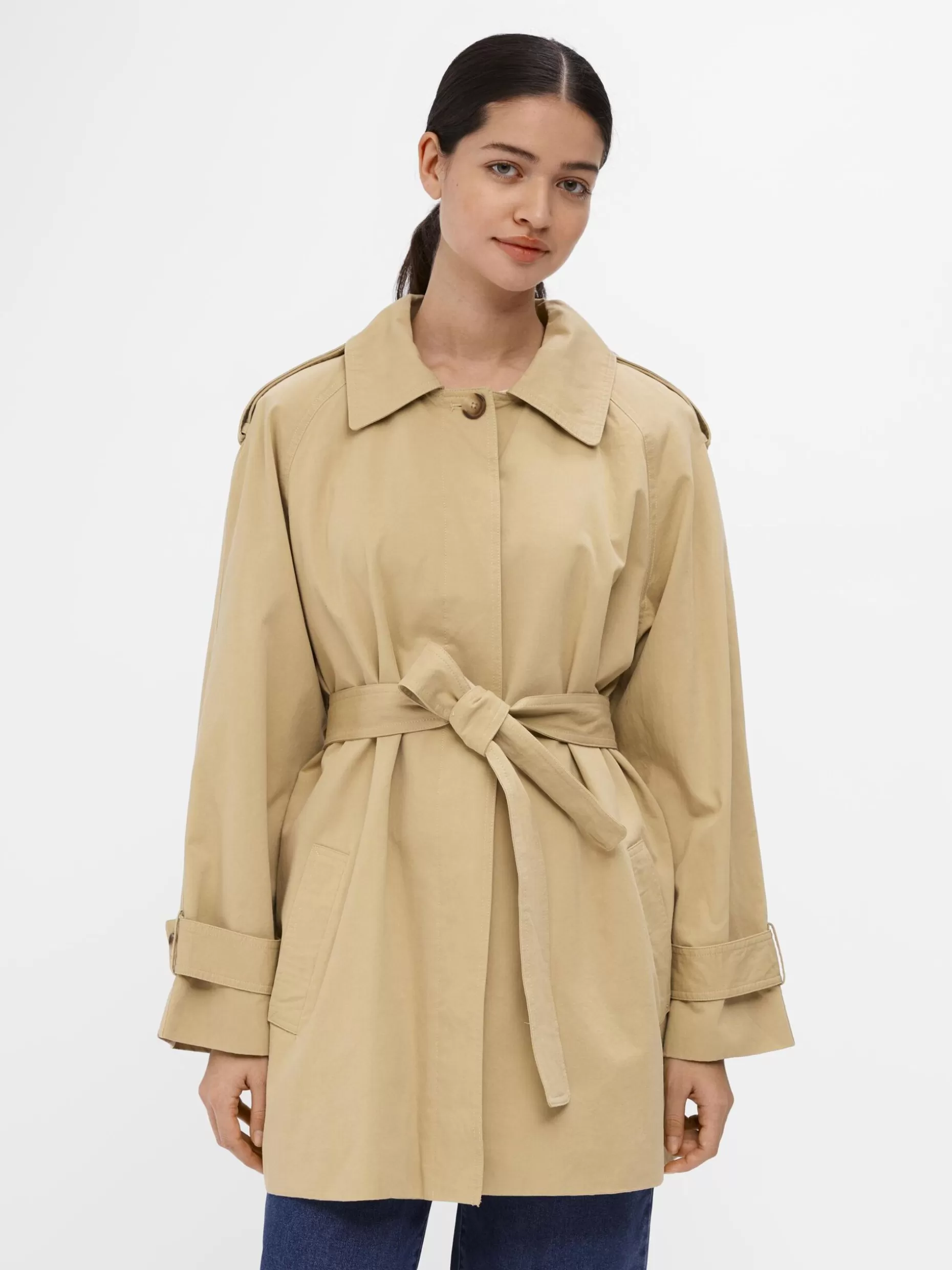 OBJECT KORTE TRENCHCOAT Humus Fashion