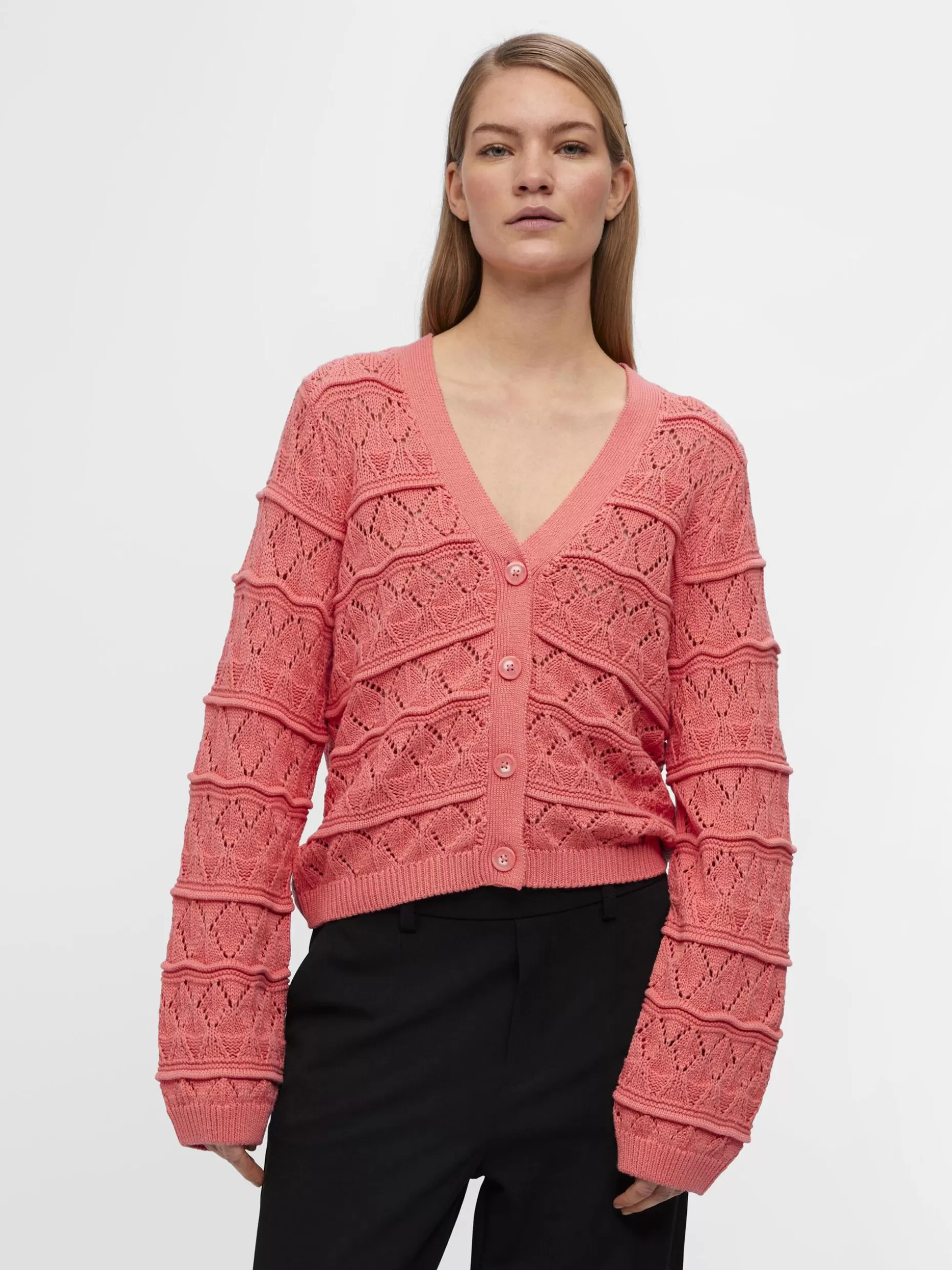 OBJECT LANGE MOUWEN GEBREID VEST Georgia Peach Hot