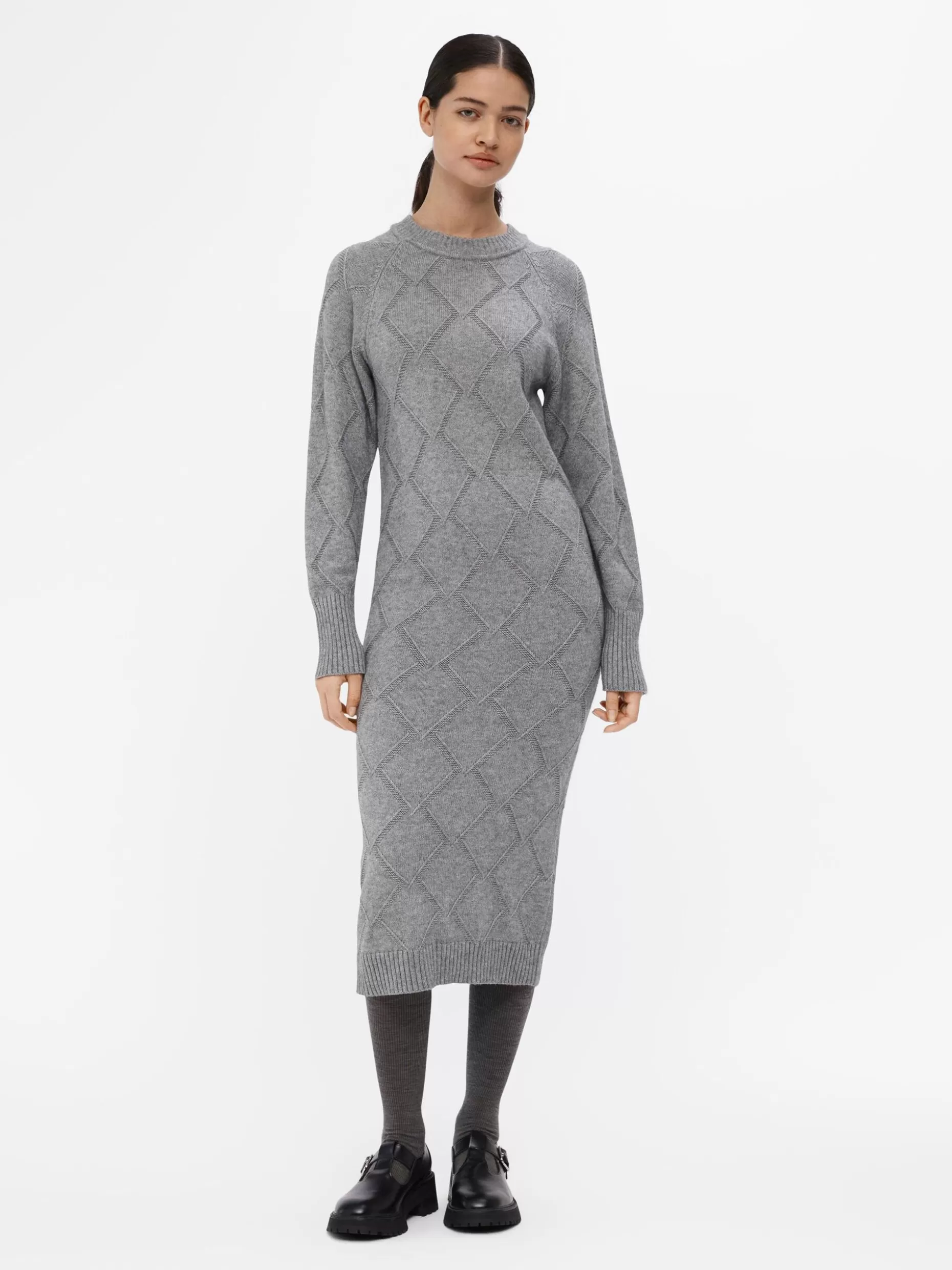 OBJECT LANGE MOUWEN GEBREIDE JURK Medium Grey Melange Clearance