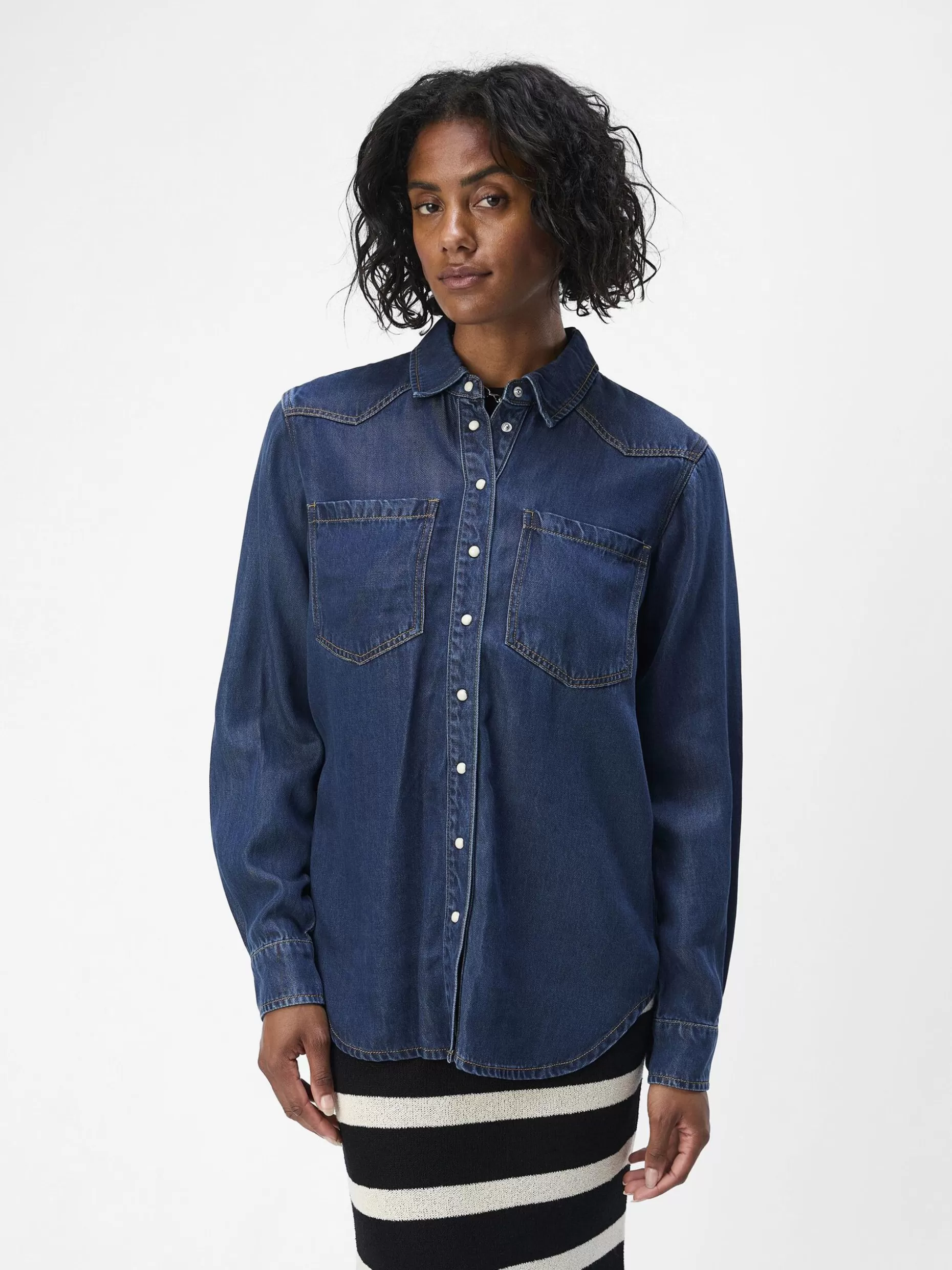 OBJECT LOOSE FIT SPIJKERBLOUSE Dark Blue Denim Clearance