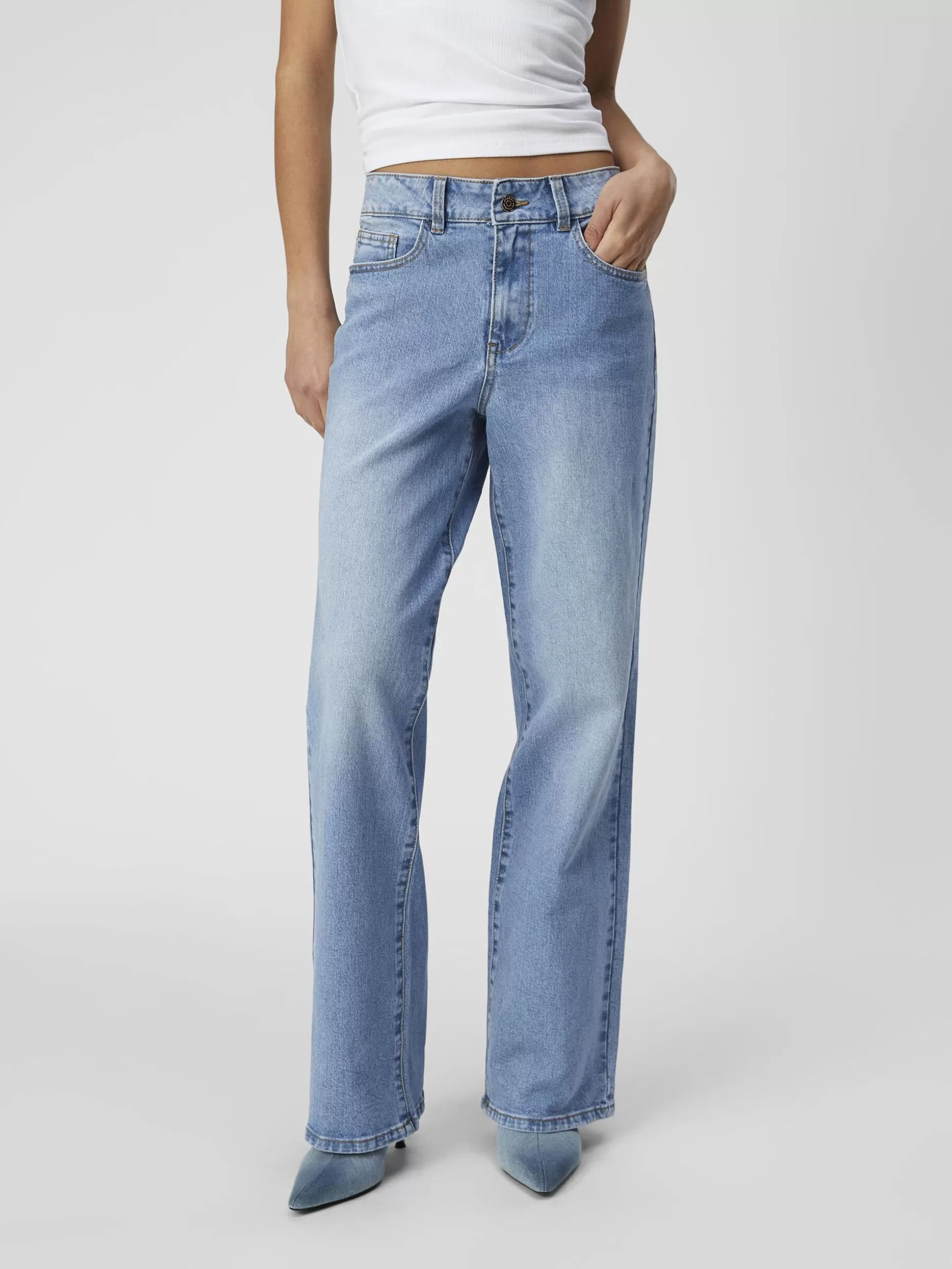 OBJECT MID-WAIST WIDE FIT JEANS Light Blue Denim Flash Sale