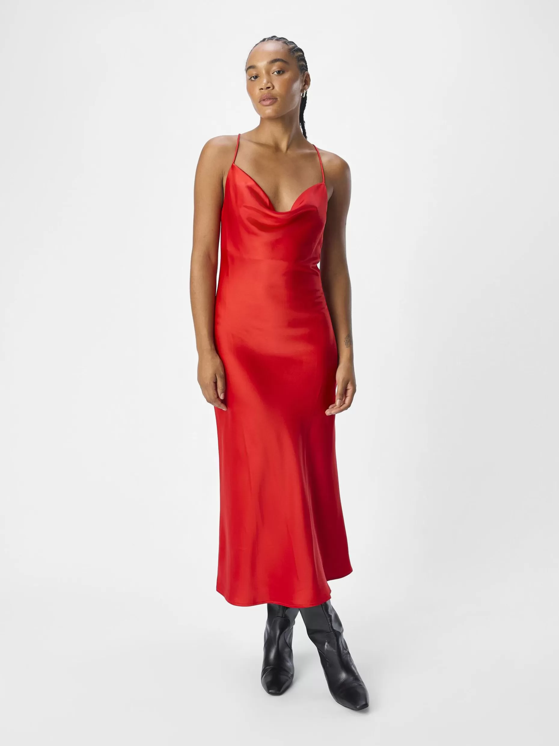 OBJECT SATINET MIDI JURK Flame Scarlet Best Sale