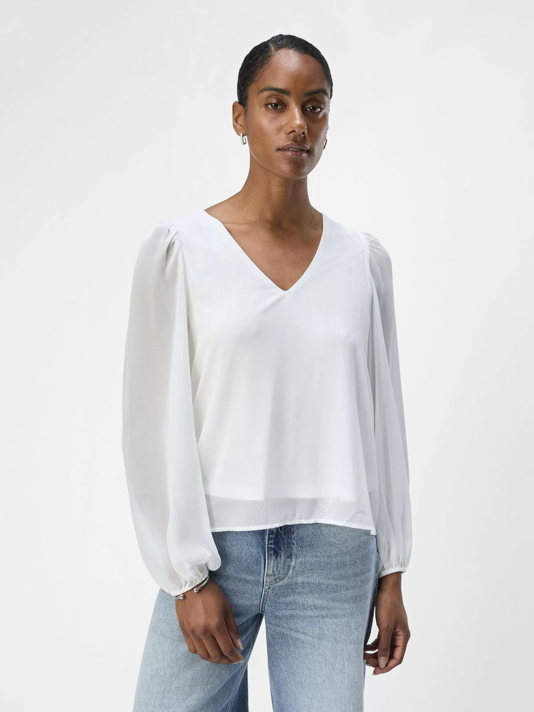 OBJECT V-HALS BLOUSE Cloud Dancer Fashion