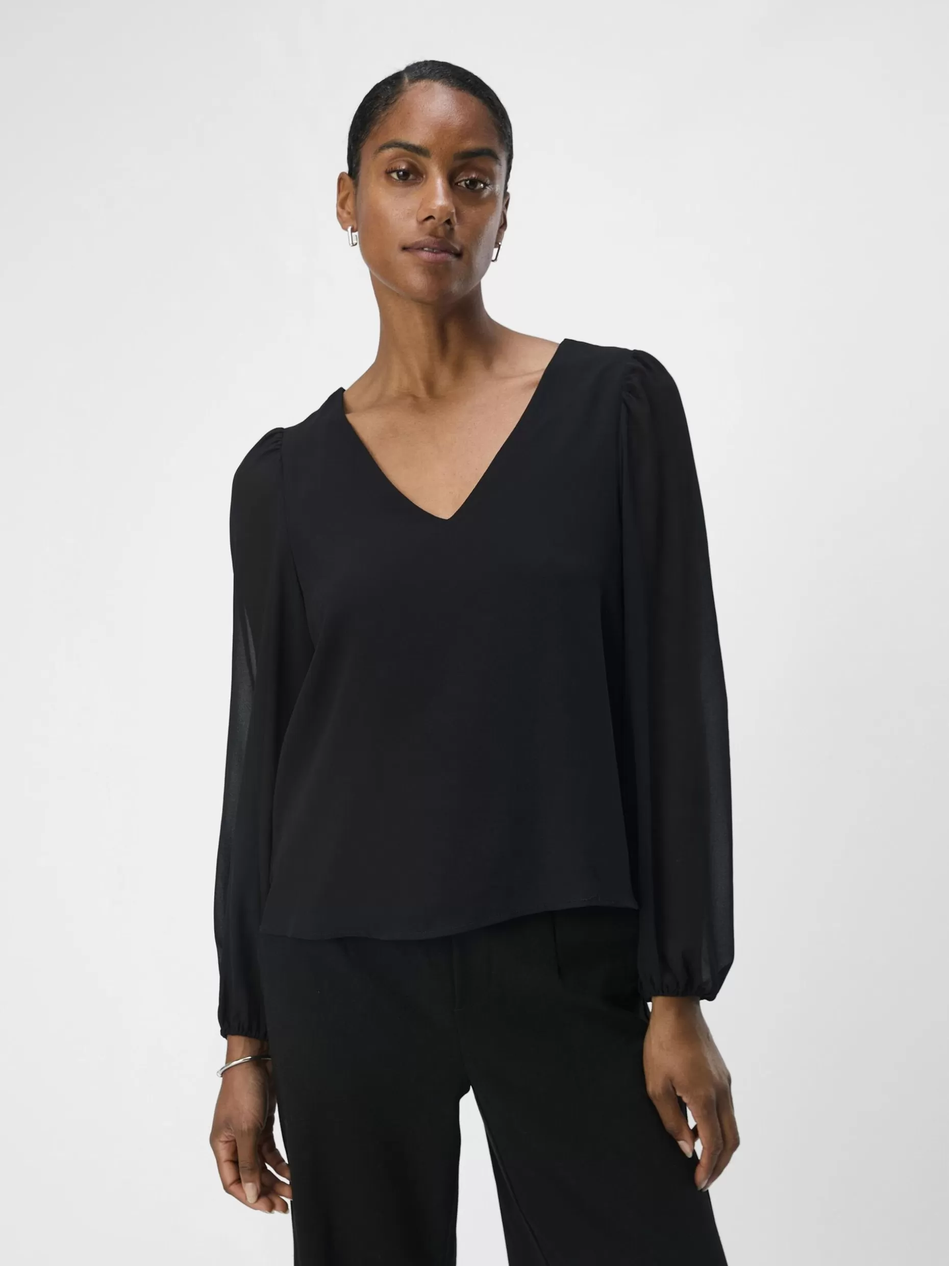 OBJECT V-HALS BLOUSE Black Best