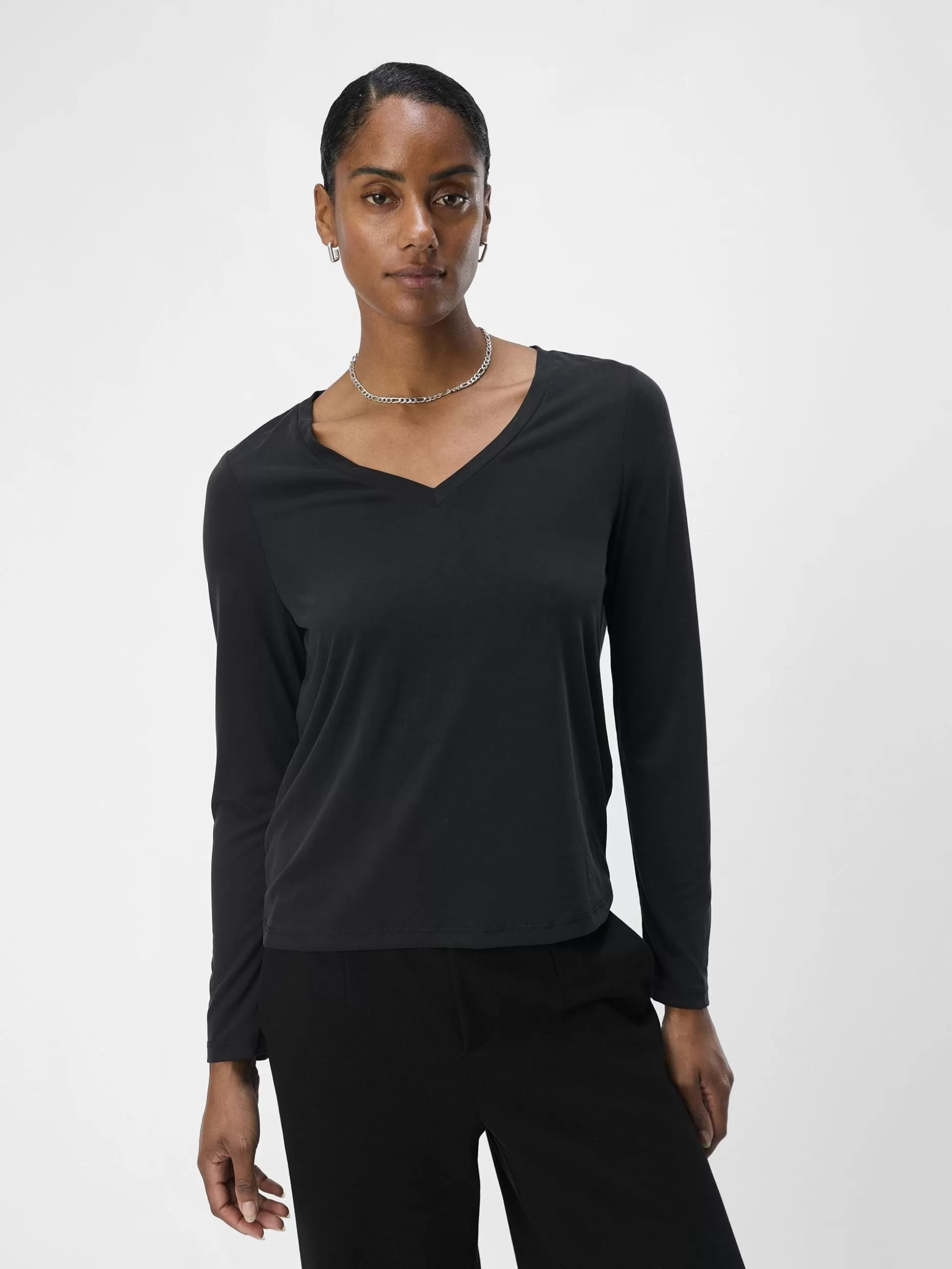 OBJECT V-HALS TOP MET LANGE MOUWEN Black Cheap