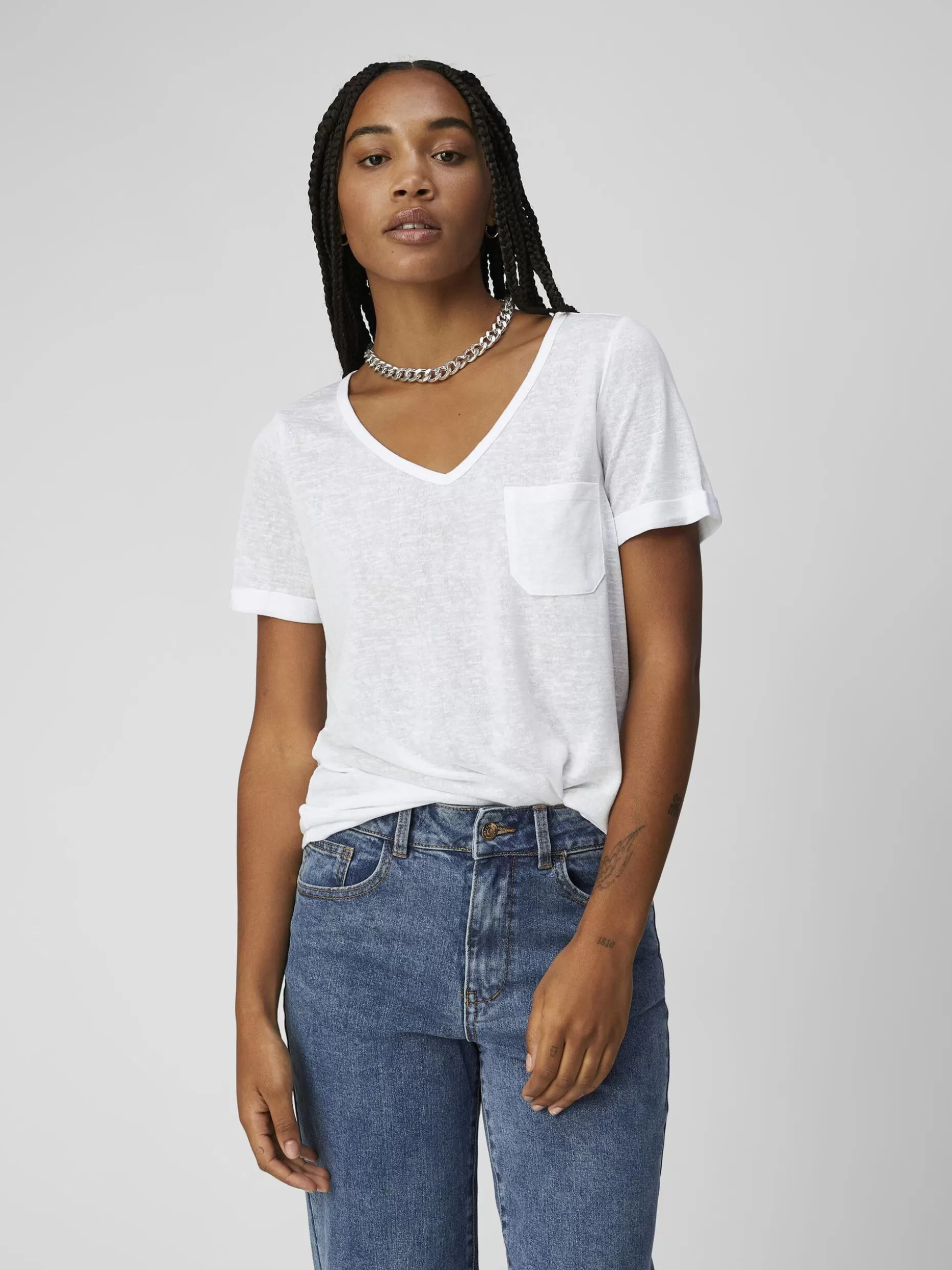 OBJECT V-HALS T-SHIRT White Cheap