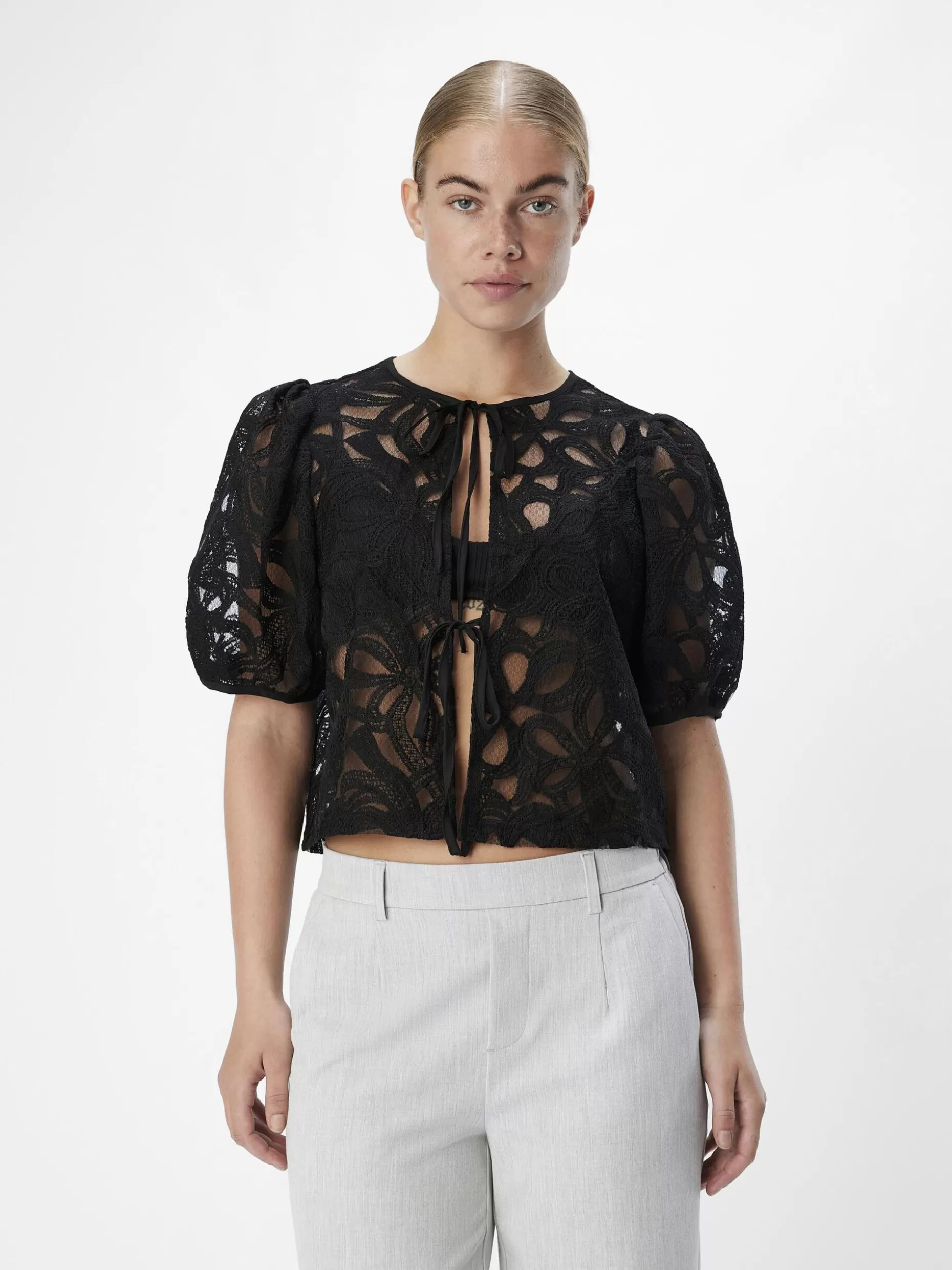 OBJECT VOORKANT MET STRIKSLUITING BLOUSE Black Fashion