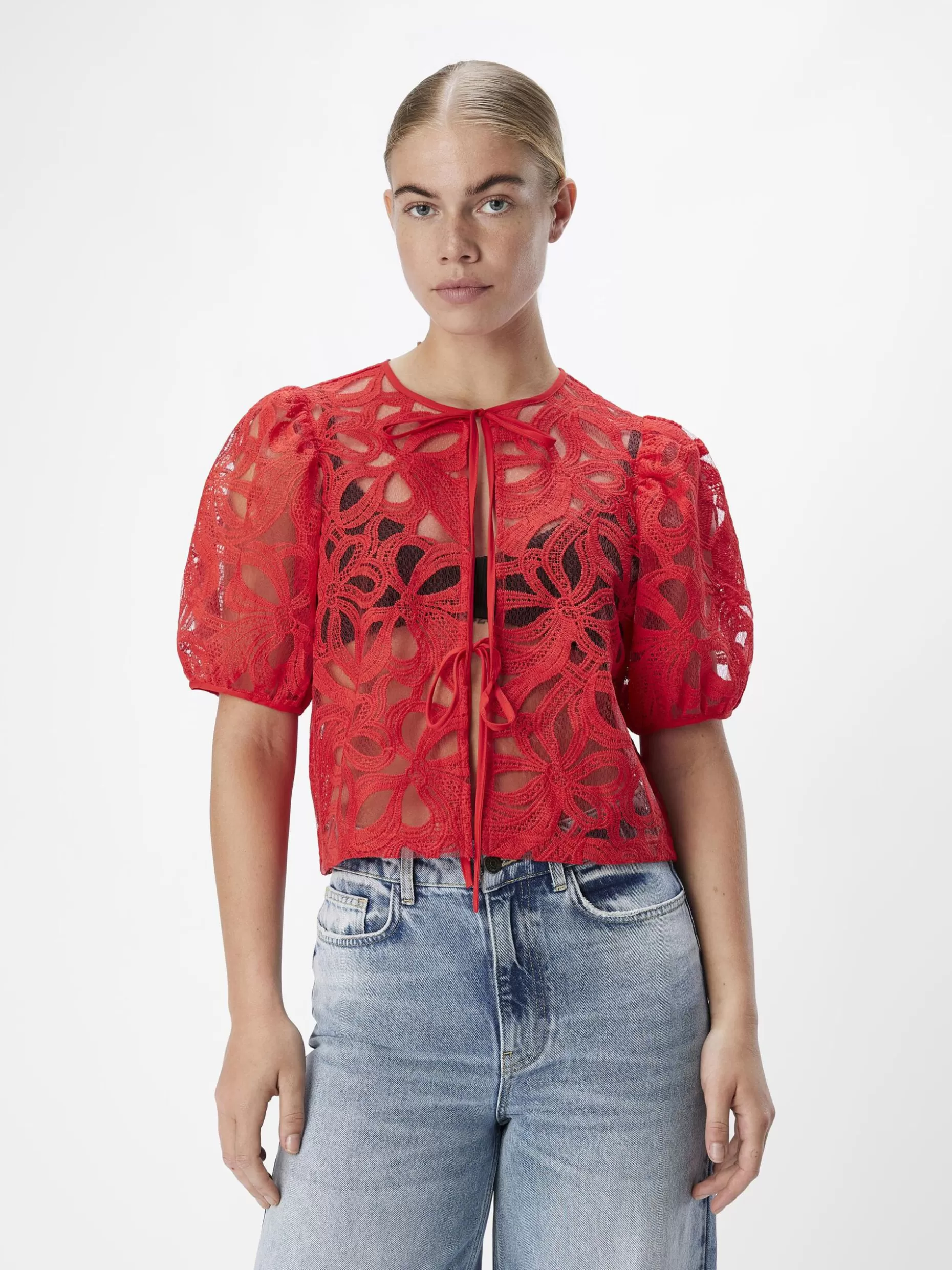 OBJECT VOORKANT MET STRIKSLUITING BLOUSE Flame Scarlet Fashion